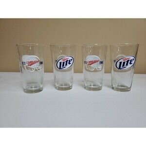 4 Miller Lite Beer Pint Glasses  It's Miller Time Football Helmet